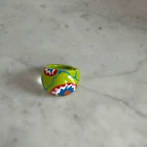 Vintage Americana floral blue green Acrylic Ring